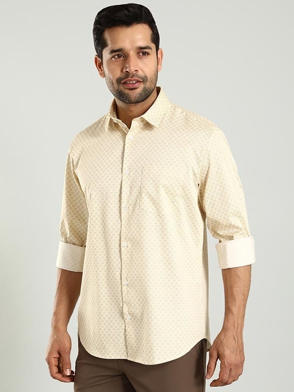 Indian Terrain Men's Regular Fit Full Sleeve Printed Yellow Shirt